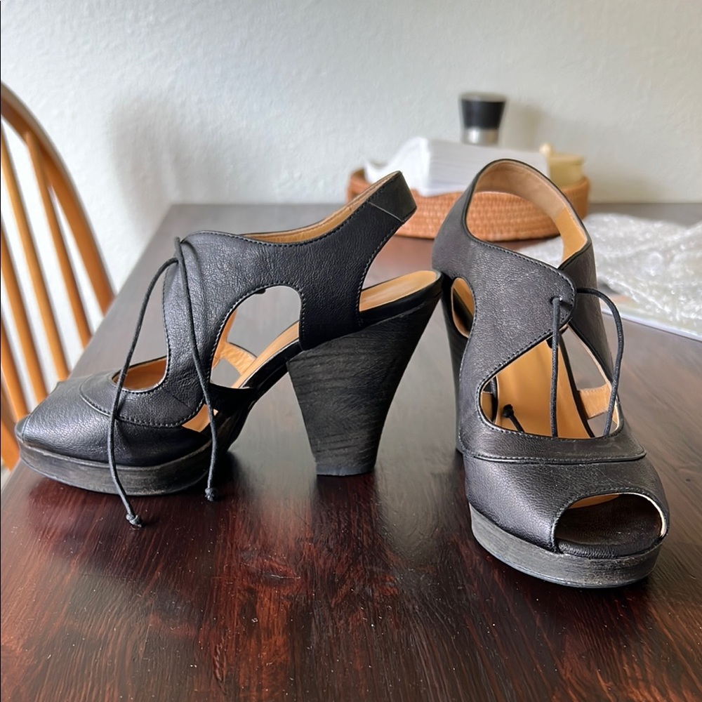 Black Cutout Lace-Up Platform Heeled Sandals - Women